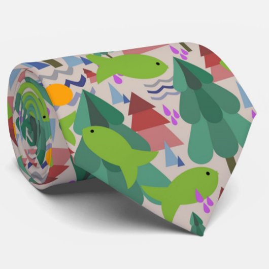 Cravate Forêt Whimsical Colorée Poisson Nature
