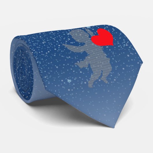Cravate forme cupide et coeur rouge, silhouette cupide (Roulé)
