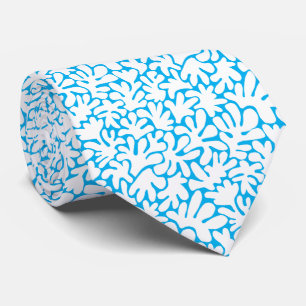 Cravate Formes organiques Abstrait 240822 - Blanc sur bleu