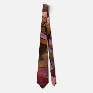 Cravate Foulard à col en art abstrait violet, marron, bord