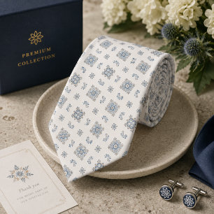 Cravate Foulard français ivoire bleu aéré