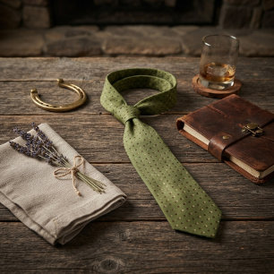 Cravate Foulard vert sauge marron à pois