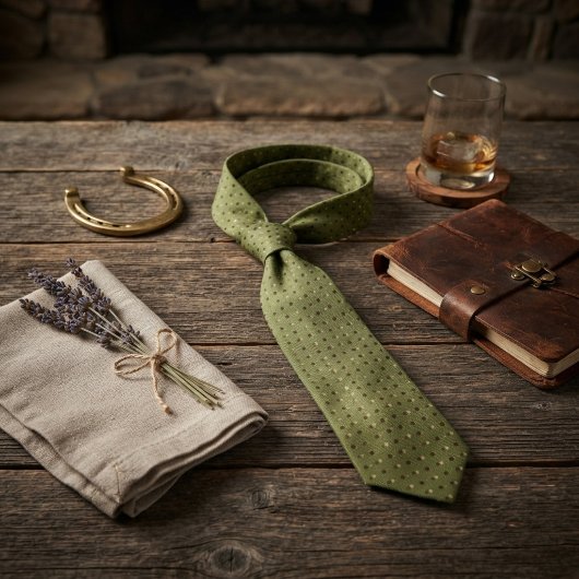 Cravate Foulard vert sauge marron à pois