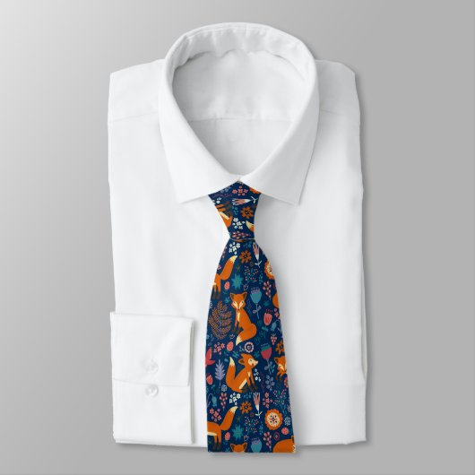 Cravate Foxes Oiseaux & Fleurs Rétro Motif (Attaché)