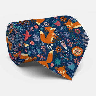 Cravate Foxes Oiseaux & Fleurs Rétro Motif