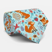 Cravate Foxes Oiseaux & Fleurs Rétro Motif Sur Vert Pâle (Roulé)