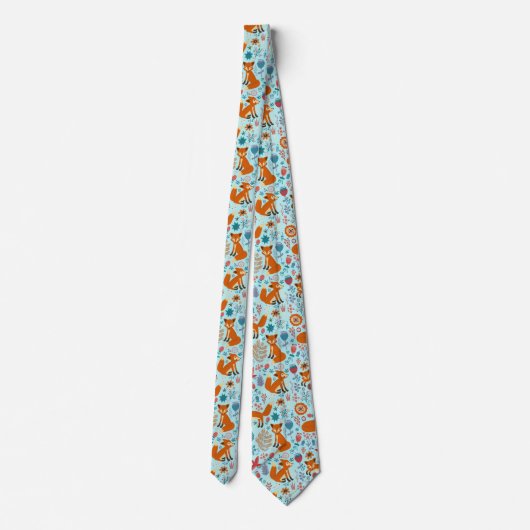 Cravate Foxes Oiseaux & Fleurs Rétro Motif Sur Vert Pâle (Dos)