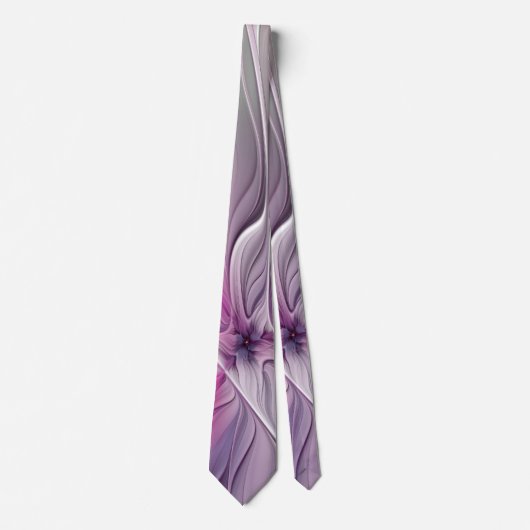 Cravate Fractal Floral Moderne Abstrait Fleur Rose Gris (Devant)