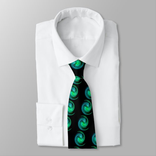 Cravate FRACTAL LUMIÈRE VORTEX Bleu noir Motif vert (Attaché)