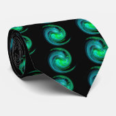 Cravate FRACTAL LUMIÈRE VORTEX Bleu noir Motif vert (Roulé)