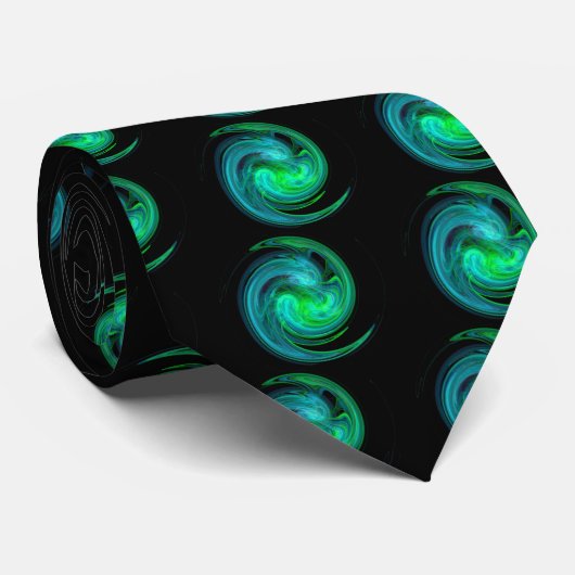 Cravate FRACTAL LUMIÈRE VORTEX Bleu noir Motif vert (Roulé)