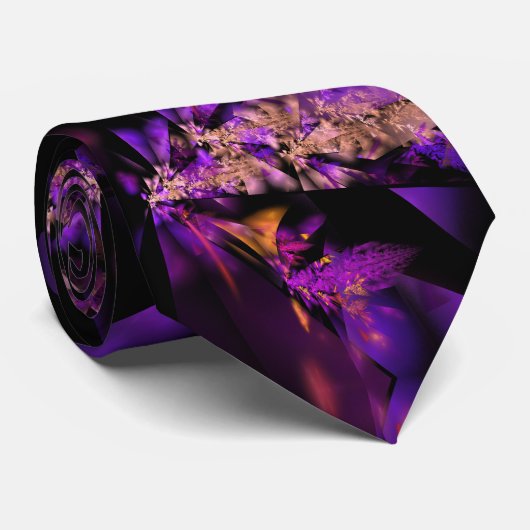 Cravate fractale moderne en noir et violet, cool (Roulé)