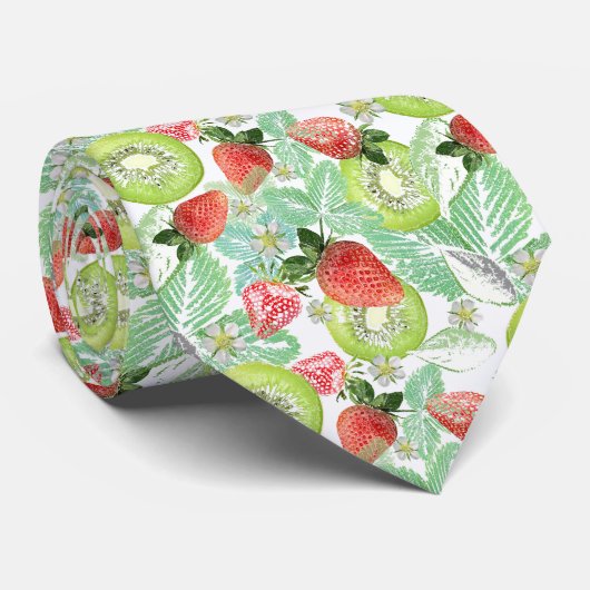 Cravate Fraise et kiwi. (Roulé)