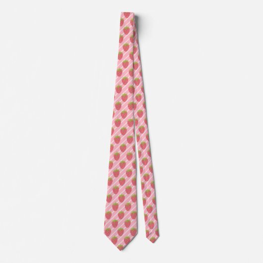 Cravate Fraises mignonnes motif et rayures (Devant)