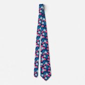 Cravate Fraises roses sur bleu (Dos)