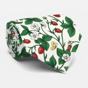 Cravate Fraises sauvages rouge/jaune/vert/blanc cassé