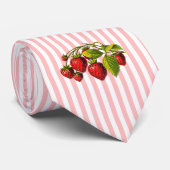Cravate Fraises sur bandes rose et blanche (Roulé)