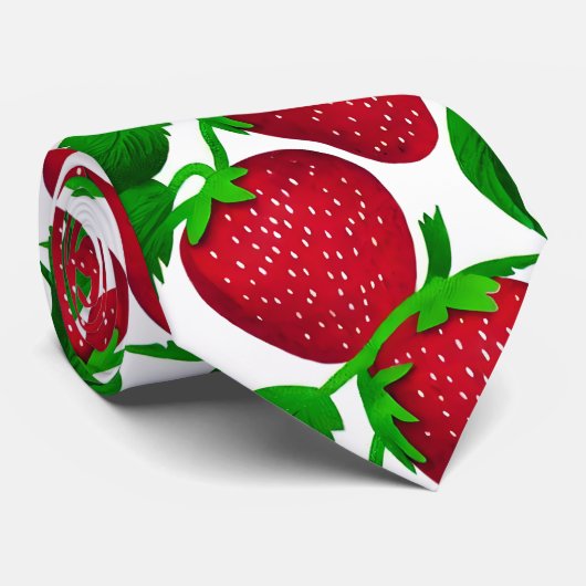 Cravate Fraises sur Motif Arrière - plan blanc (Roulé)