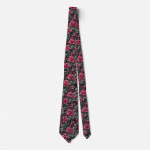 Cravate Framboise, fleurs bordeaux sur gris foncé (Devant)