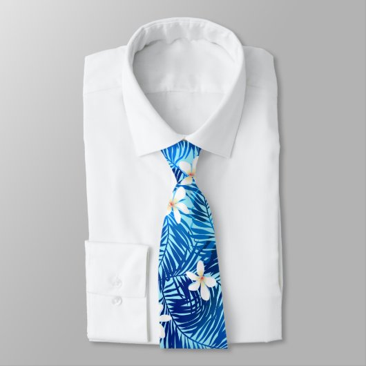Cravate Frangipani et feuille de palmier bleu (Attaché)