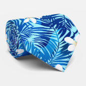 Cravate Frangipani et feuille de palmier bleu (Roulé)
