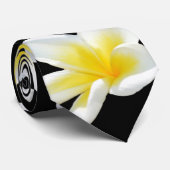 Cravate Frangipani, Fleurs, Jaune Noir (Roulé)