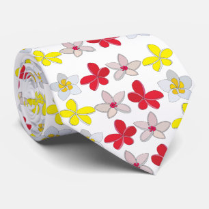 Cravate Frangipanier Plumeria Fleurs Florales Colorées