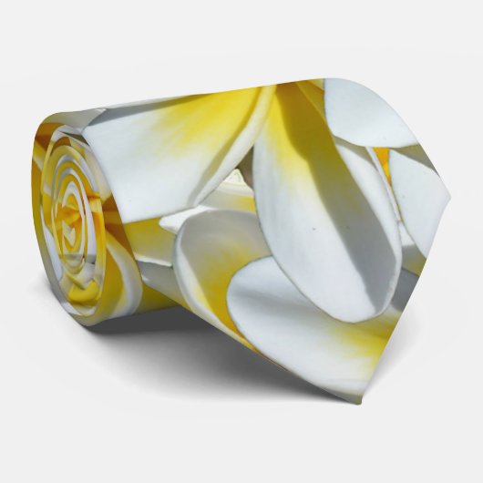 Cravate Frangipanis Jaune Et Blanc, (Roulé)
