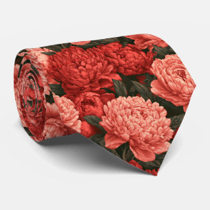 Cravate Frères de motif de pivoines Mariage tropical