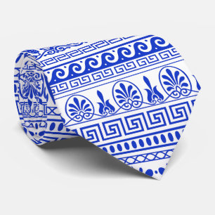 Cravate Fret grec, Motif méditerranéen, Bleu