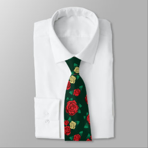 Cravate Frida Kahlo Motif de rose rouge et or