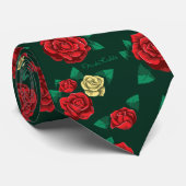 Cravate Frida Kahlo | Red and Gold Rose Pattern (Roulé)