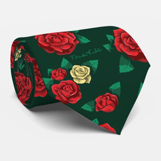 Cravate Frida Kahlo | Red and Gold Rose Pattern (Roulé)