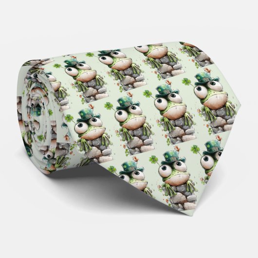 Cravate Frog with Green Hat and Shamrock Cute Pattern (Roulé)