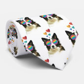 Cravate Frontière Collie Chien avec Coeurs Saint-Valentin (Roulé)