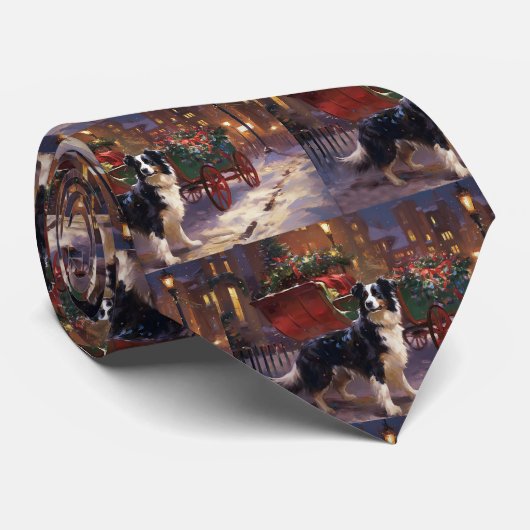 Cravate Frontière Collie Festive de Noël (Roulé)