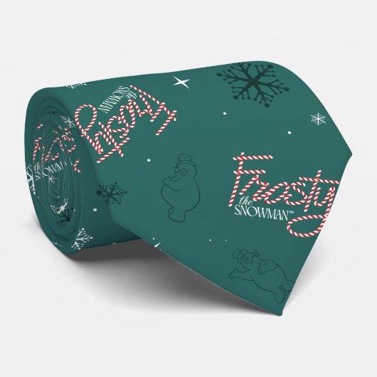 Cravate Frosty Snowman Green Snowflake Motif (Roulé)