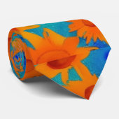 Cravate Fruit tournesol orange avec bleu aqua (Roulé)