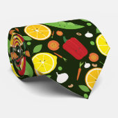 Cravate Fruit végétal souriant vert foncé Motif de nouveau (Roulé)