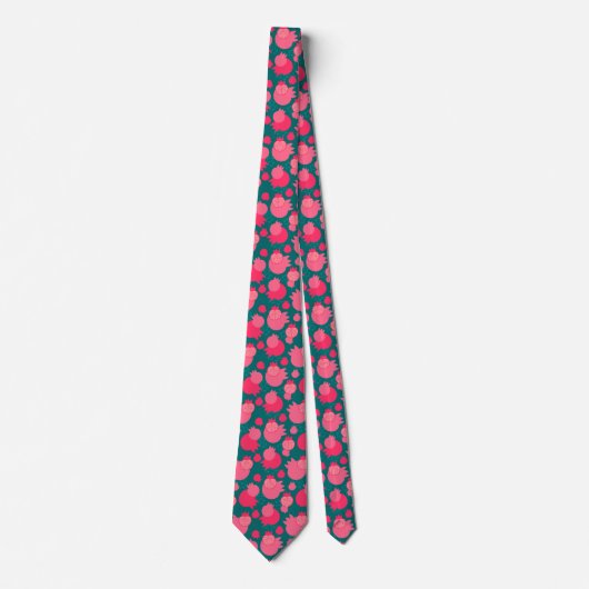 Cravate Fruité Motif de grenade verte Fuchsia moderne (Devant)