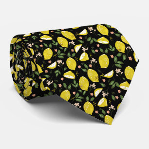 Cravate Fruits de citron jaune noir motif lumineux d'été