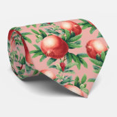 Cravate Fruits de grenade rouge et Feuilles verts (Roulé)