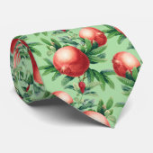 Cravate Fruits de grenade rouge et Feuilles verts (Roulé)