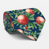 Cravate Fruits de grenade rouge et Feuilles verts (Roulé)