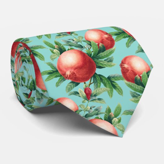 Cravate Fruits de grenade rouge et Feuilles verts (Roulé)
