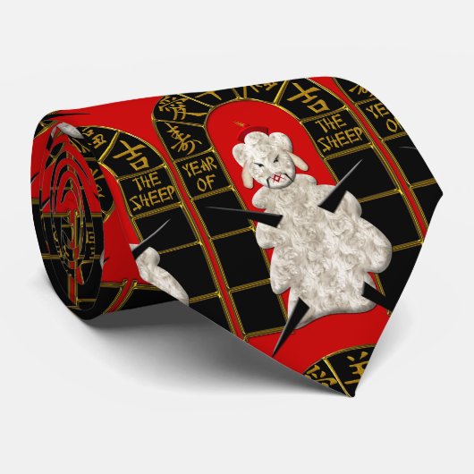 Cravate Fu Manchu Lamb - Année du mouton (Roulé)