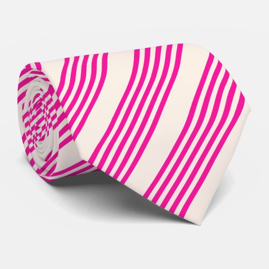 Cravate Fuchsia and beige five stripes pattern (Roulé)