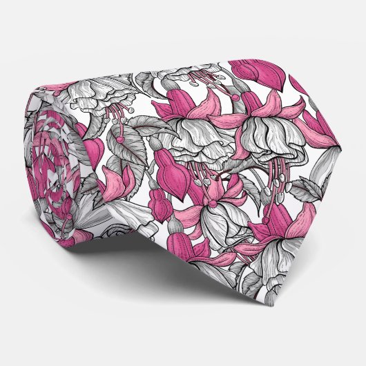 Cravate Fuchsia en blanc et rose (Roulé)