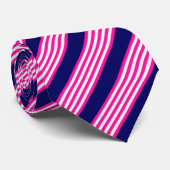 Cravate Fuchsia et blanc cinq bandes motif avec bleu (Roulé)