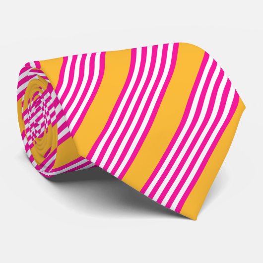 Cravate Fuchsia et jaune cinq bandes motif (Roulé)